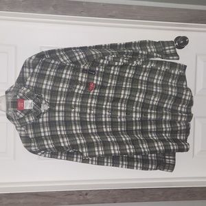 Dickies fireproof Green and White Plaid Casual Button Down Shirt